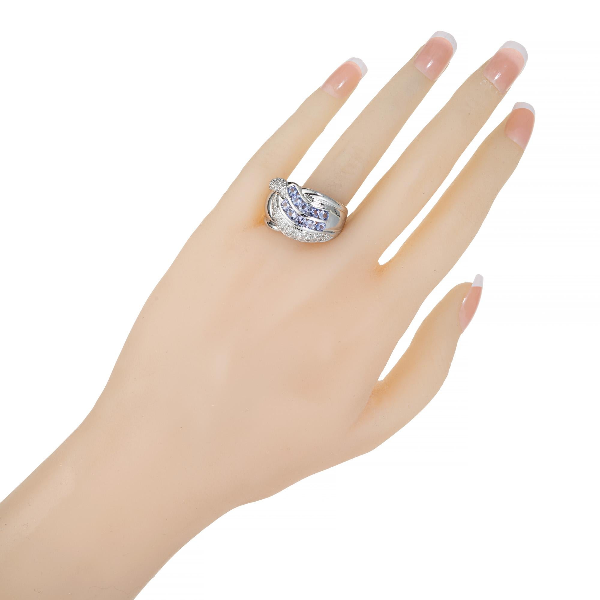 Women's 1.20 Carat Purple Tanzanite Pave Set Diamond Platinum Cocktail Band Ring For Sale