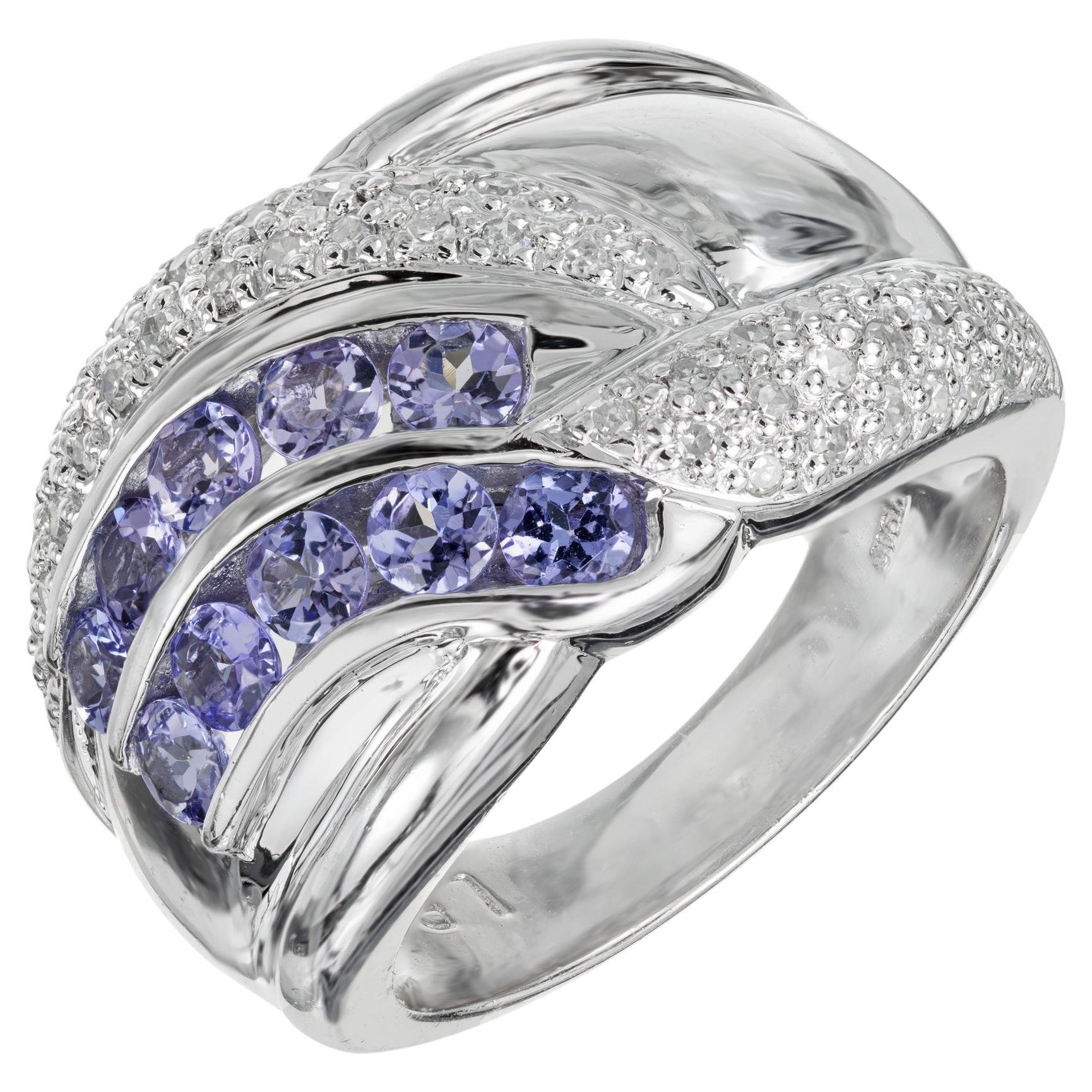 1.20 Carat Purple Tanzanite Pave Set Diamond Platinum Cocktail Band Ring For Sale