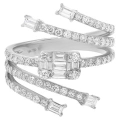 1.20 Carat Round & Baguette Cut Diamond Fashion Ring 18K White Gold