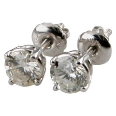 1.20 Carat Round Brilliant Diamond Stud Earrings G-I/ SI2 14 Karat White Gold