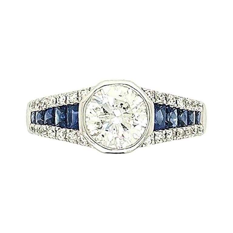 1.20 Carat Round Diamond and Sapphire Ring