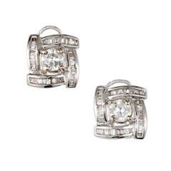 1.20 Carat Round Diamond Baguette Swirl Halo Earrings
