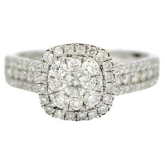 1.20 Carat Round Diamond Halo Engagement Ring 14K White Gold Size 7