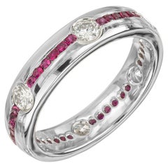 1.20 Carat Round Diamond Ruby Platinum Wedding Band Ring