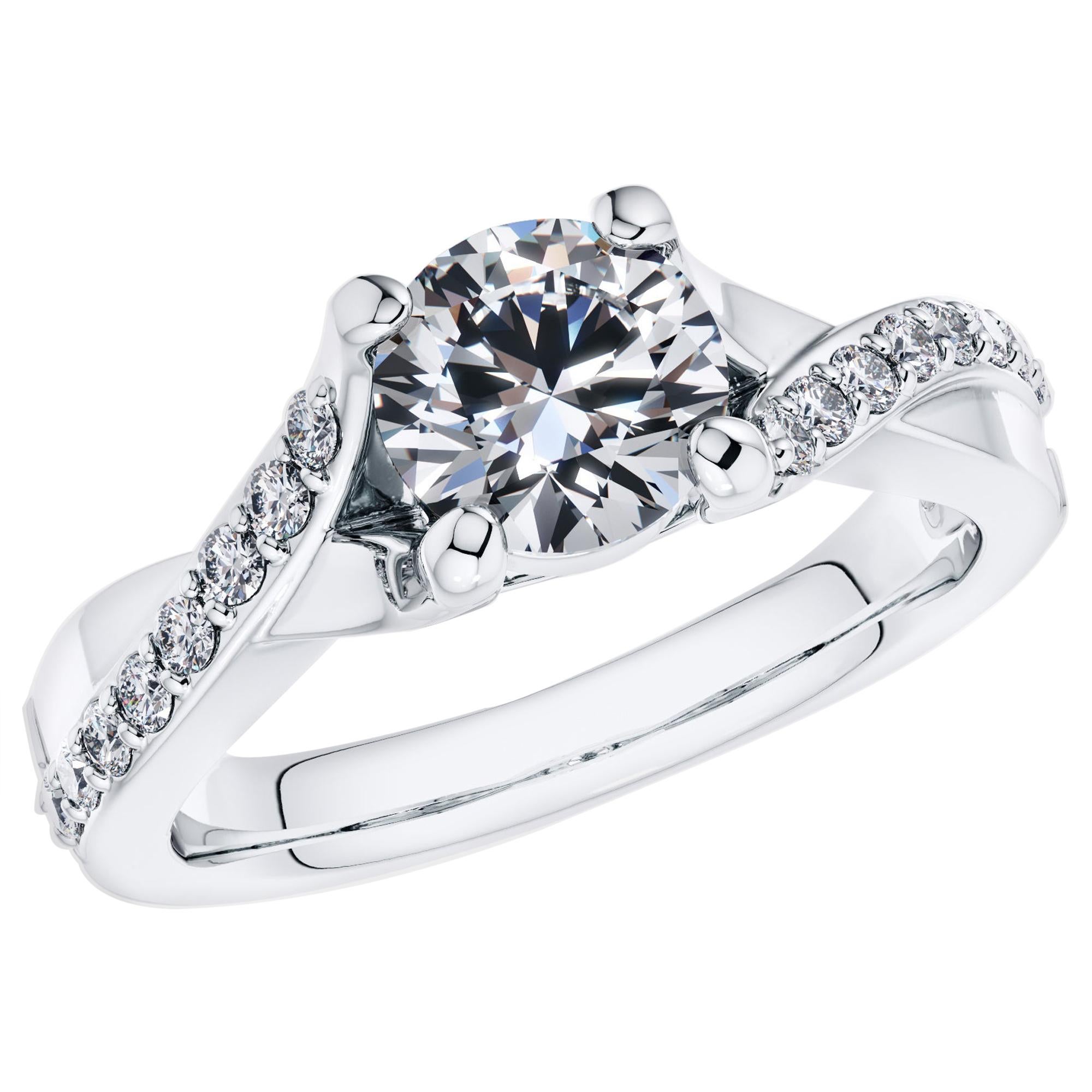 1.20 Carat Round Diamond Twisted 18 Karat White Gold 4 Prong Engagement RIng For Sale