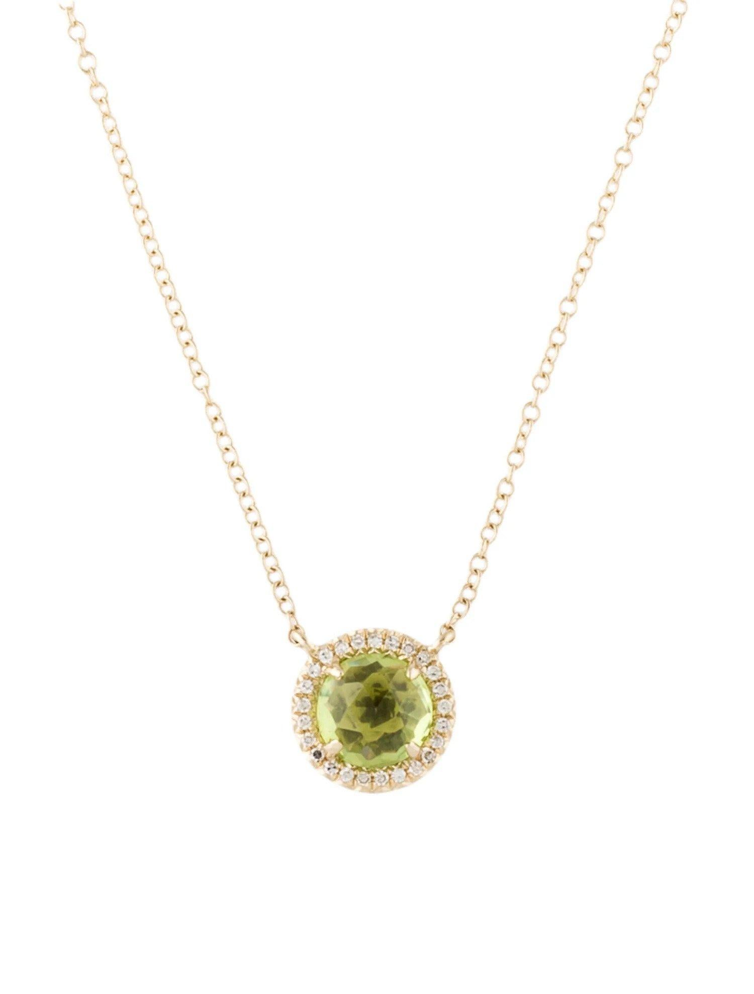 1,20 Karat runder Peridot & Diamant Gelbgold-Anhänger Halskette (Rundschliff) im Angebot