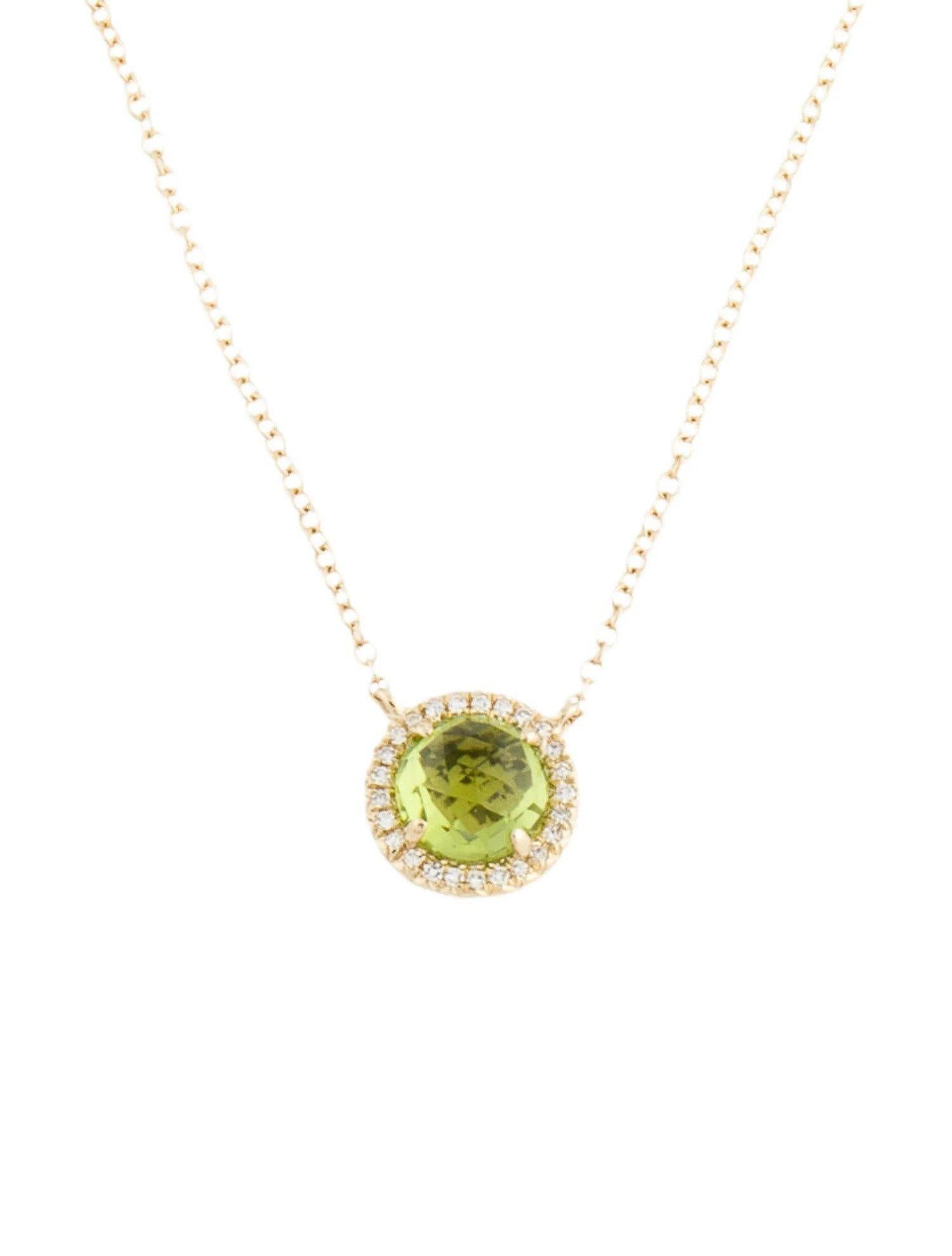 1.20 Carat Round Peridot & Diamond Yellow Gold Pendant Necklace  In New Condition For Sale In Great Neck, NY
