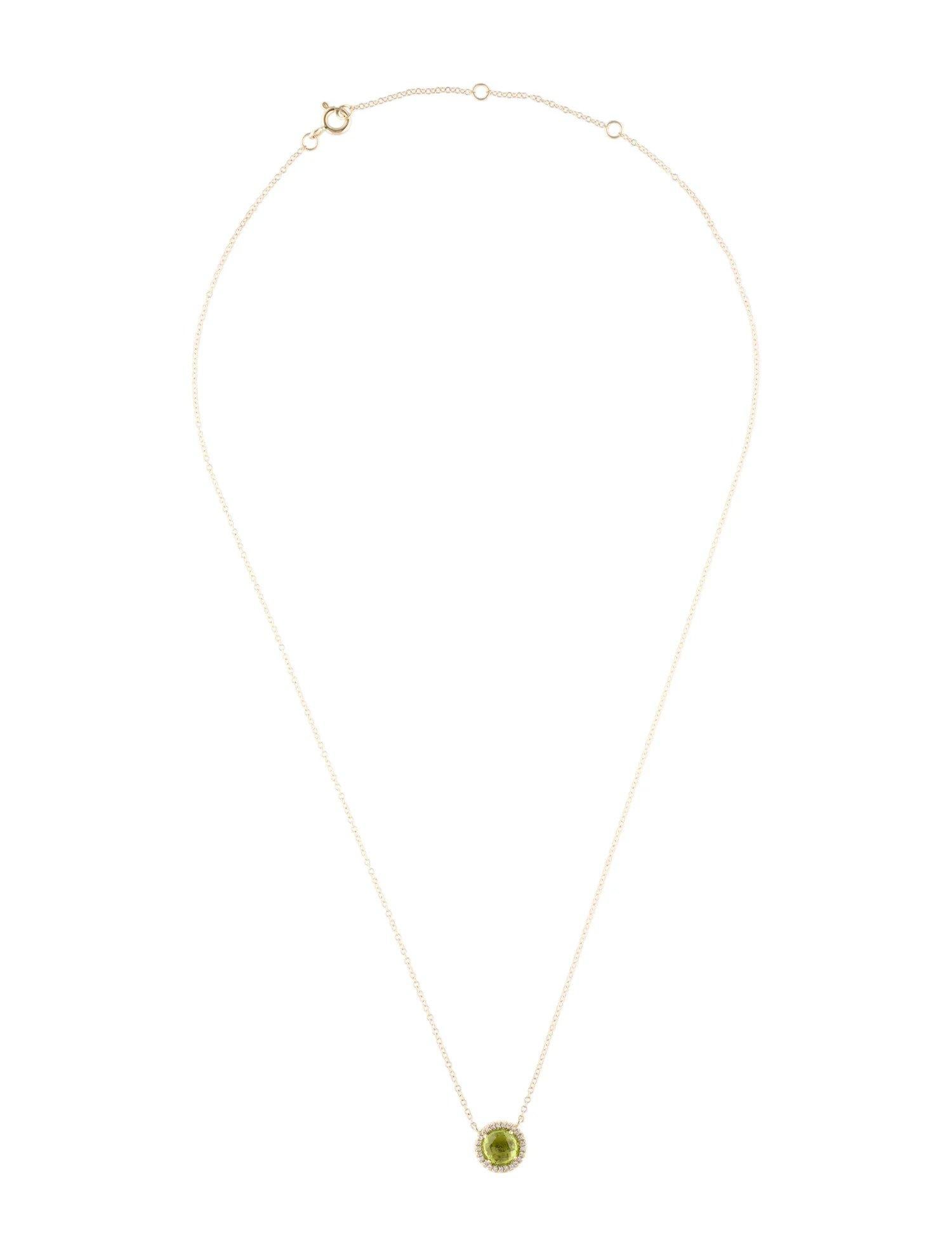 Women's 1.20 Carat Round Peridot & Diamond Yellow Gold Pendant Necklace  For Sale