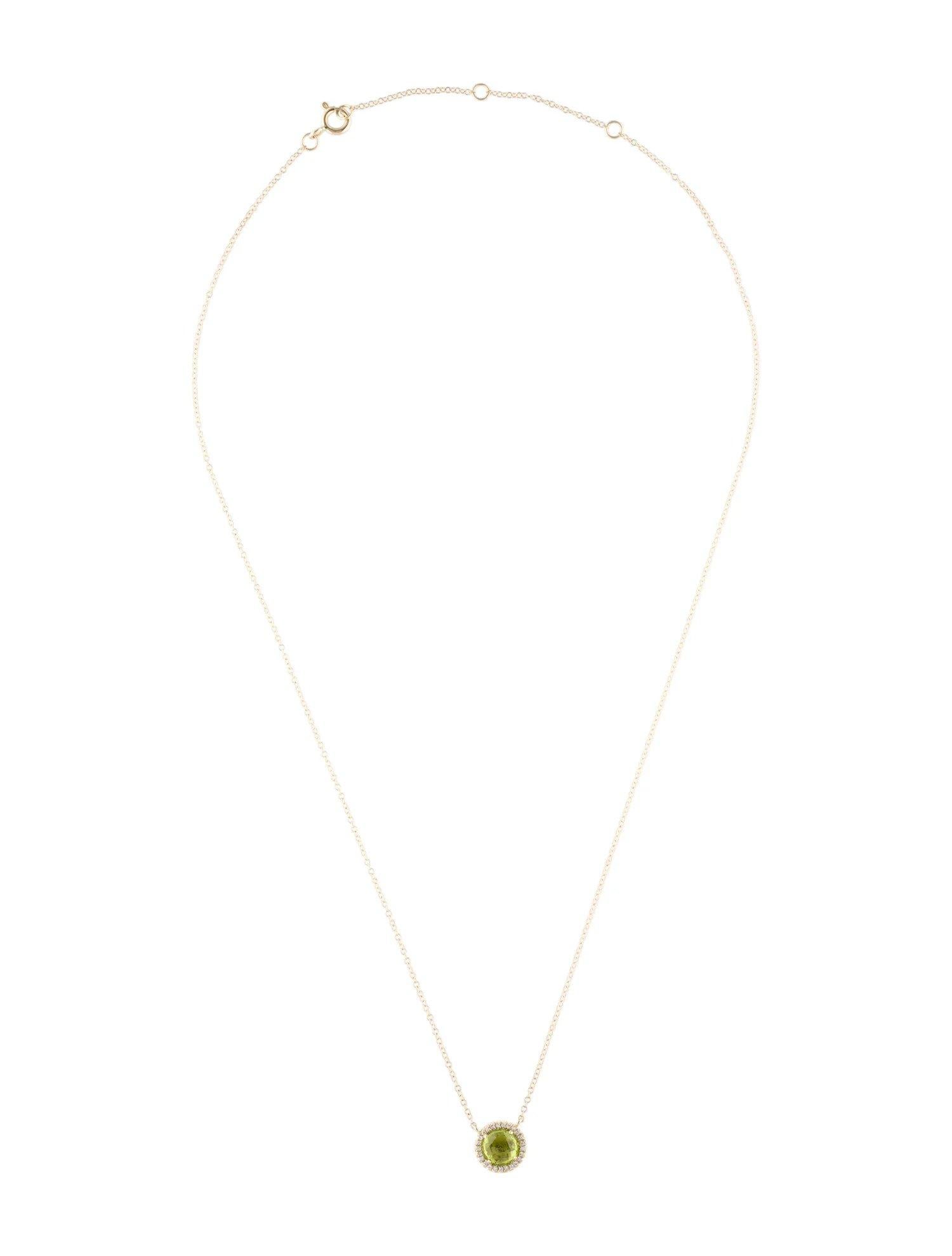 1,20 Karat runder Peridot & Diamant Gelbgold-Anhänger Halskette Damen im Angebot