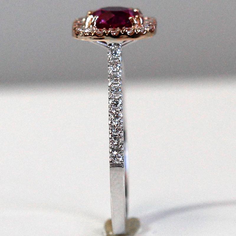 Round Cut 1.20 Carat Round Ruby and Diamond Ring For Sale