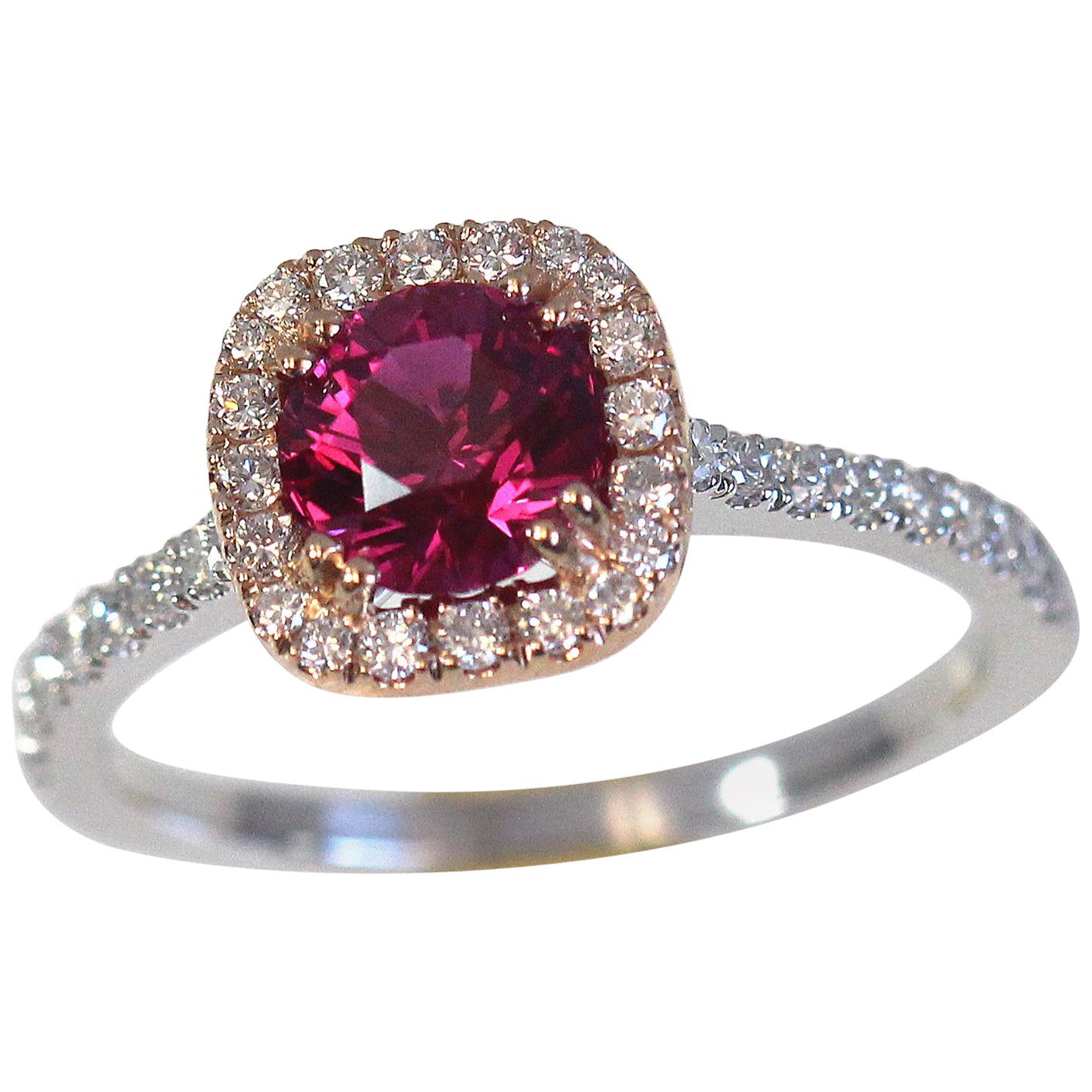 1.20 Carat Round Ruby and Diamond Ring For Sale