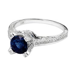 1.20 Carat Round Sapphire Micro Pavé Diamond Gold Engagement Ring