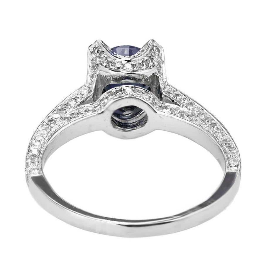 Round Cut 1.20 Carat Round Sapphire Micro Pavé Diamond Gold Engagement Ring For Sale