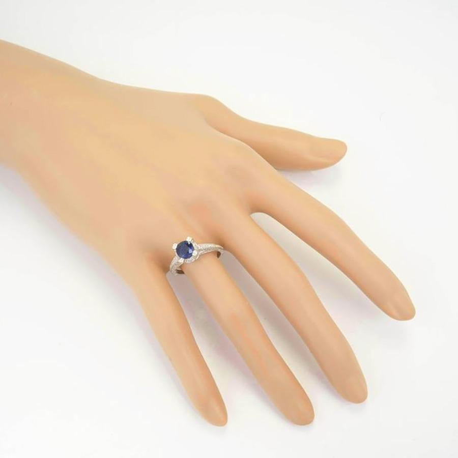 Women's 1.20 Carat Round Sapphire Micro Pavé Diamond Gold Engagement Ring For Sale