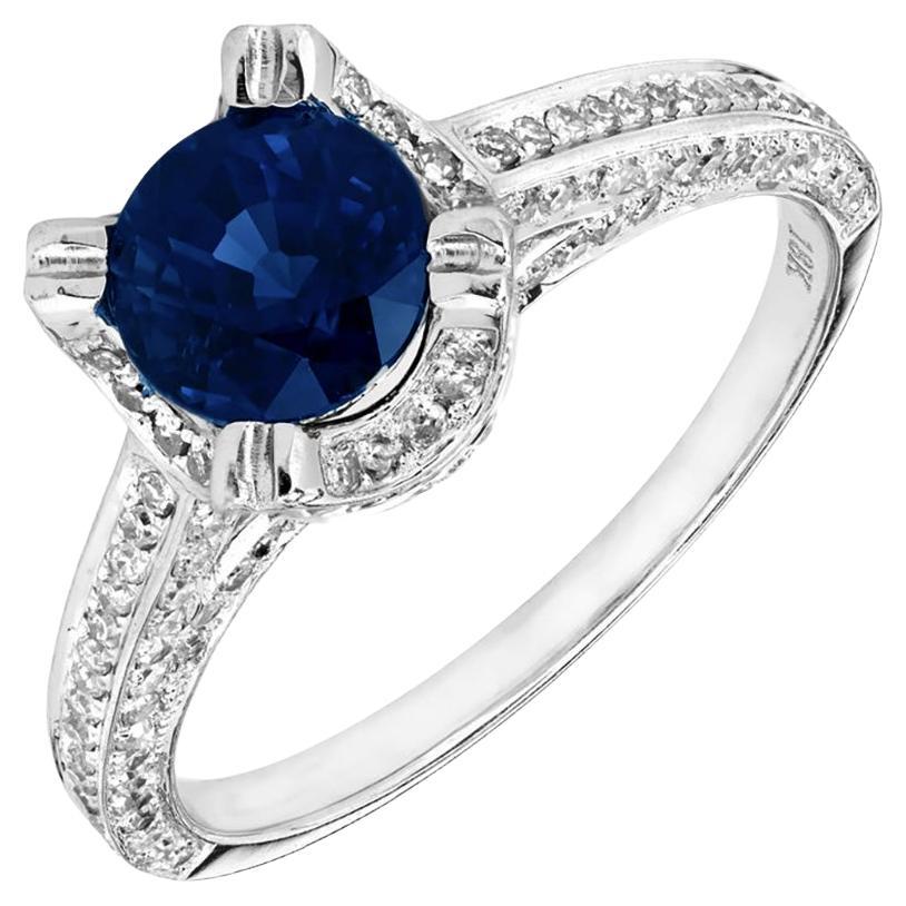 1.20 Carat Round Sapphire Micro Pavé Diamond Gold Engagement Ring en vente