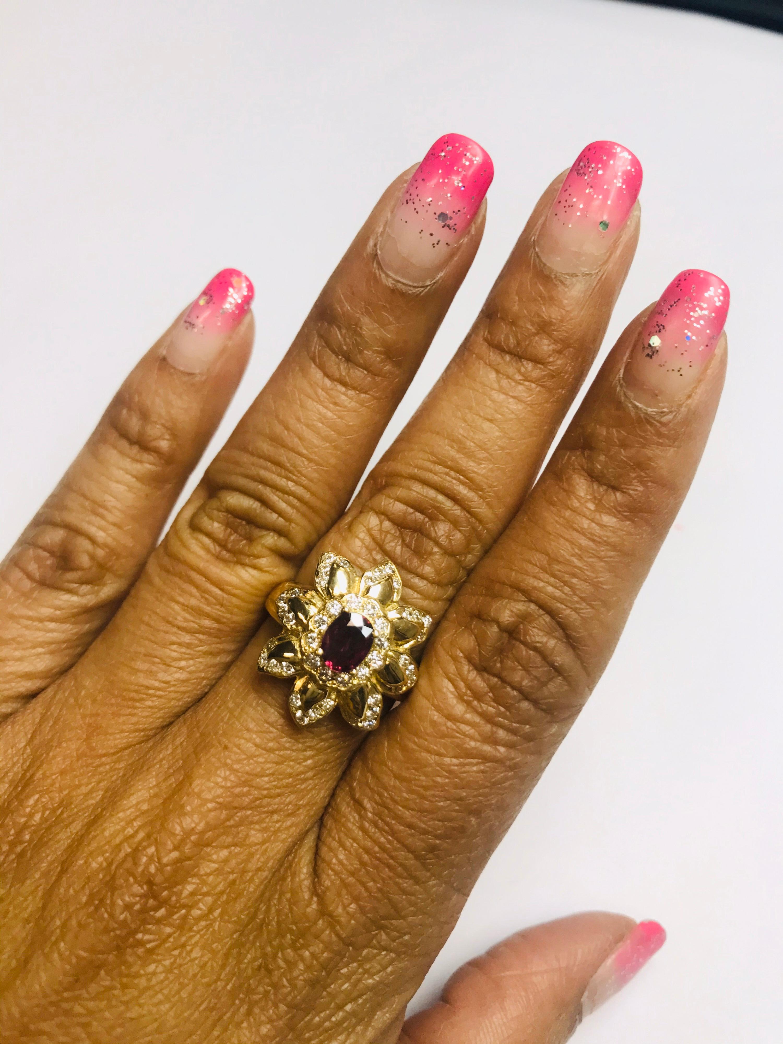 1.20 Carat Ruby Diamond 14 Karat Yellow Gold Cocktail Ring For Sale 1