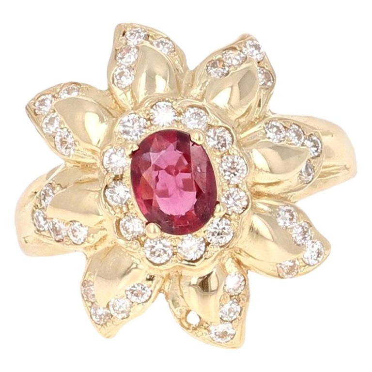 Anello da cocktail con rubino e diamante da 1,20 carati in oro giallo 14 carati