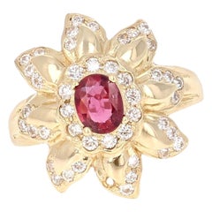 1.20 Carat Ruby Diamond 14 Karat Yellow Gold Cocktail Ring