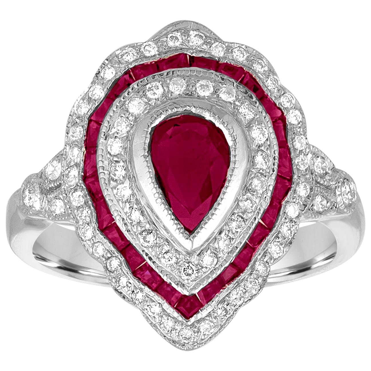 1.20 Carat Ruby Diamond Gold Ring For Sale