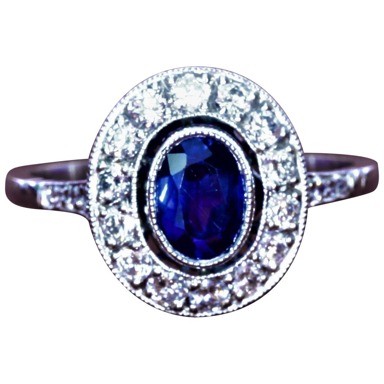 1.20 Carat Sapphire and Diamond Platinum Ring For Sale