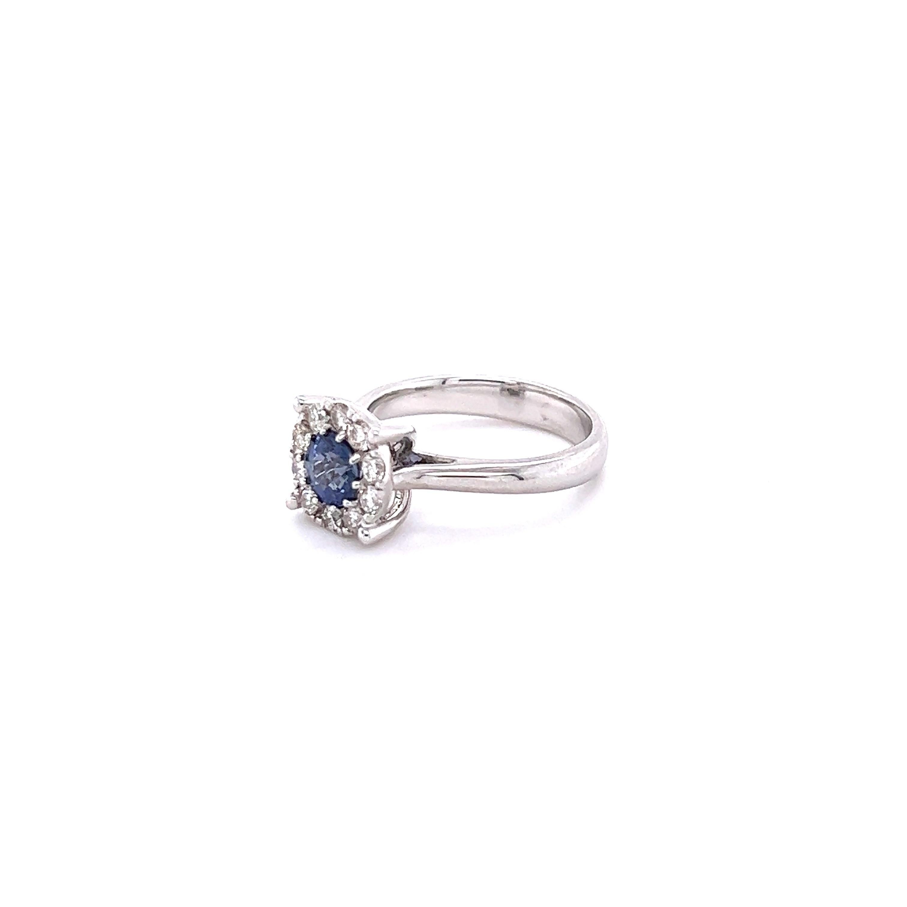 Round Cut 1.20 Carat Sapphire Diamond 14 Karat White Gold Ring For Sale