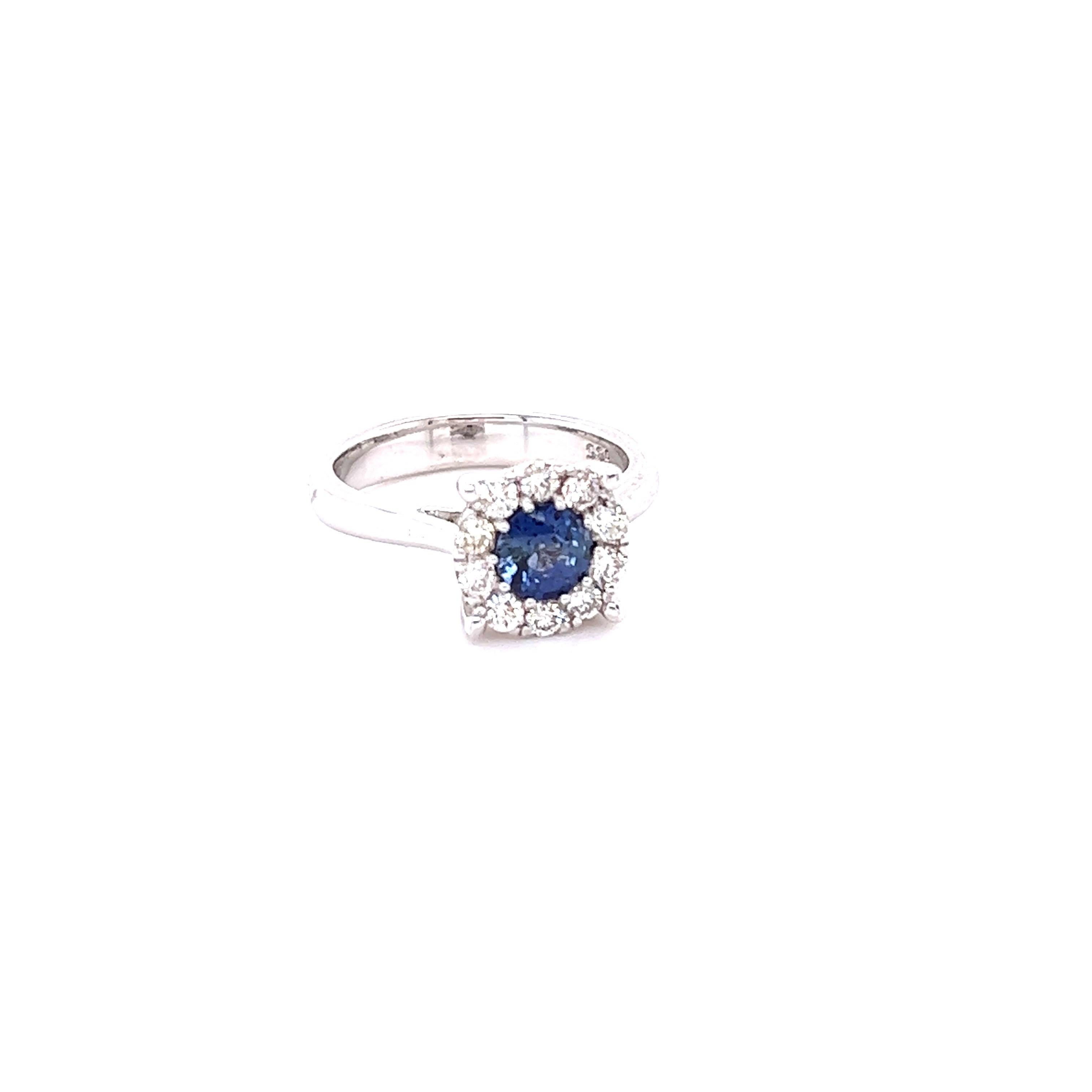 Women's 1.20 Carat Sapphire Diamond 14 Karat White Gold Ring For Sale