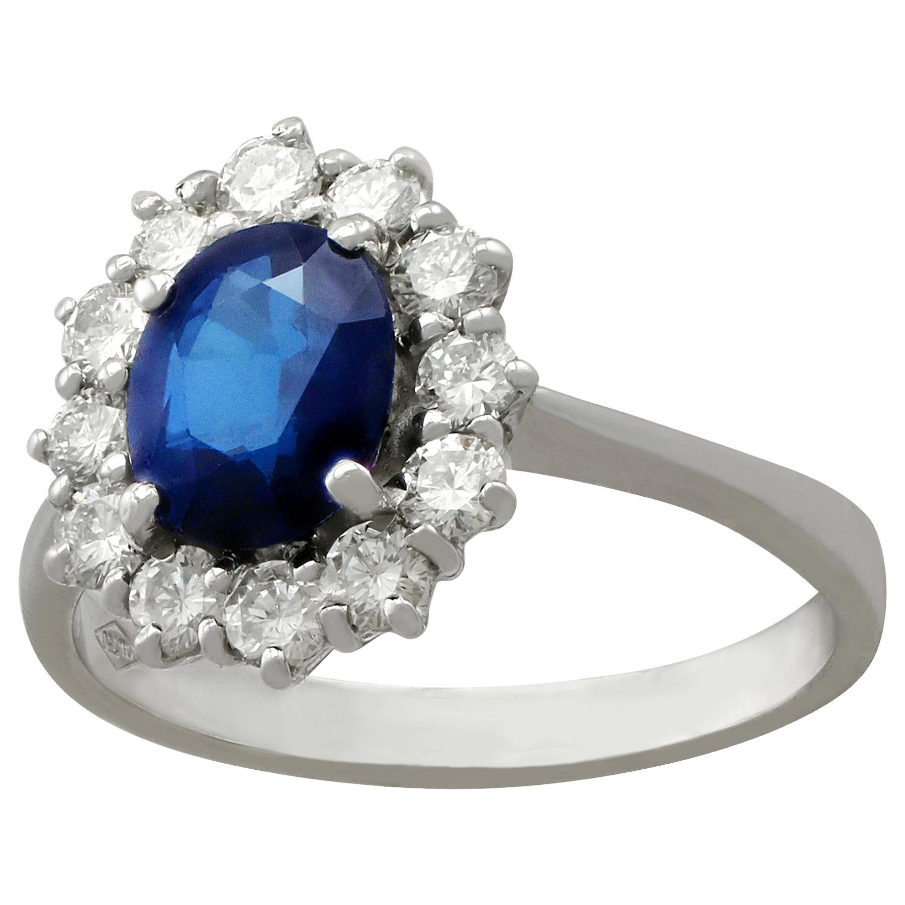 1.20 Carat Sapphire Diamond White Gold Cluster Ring, Vintage