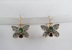 1.20 Carat Sapphire Emerald Diamond Yellow Gold "Butterfly" Earrings