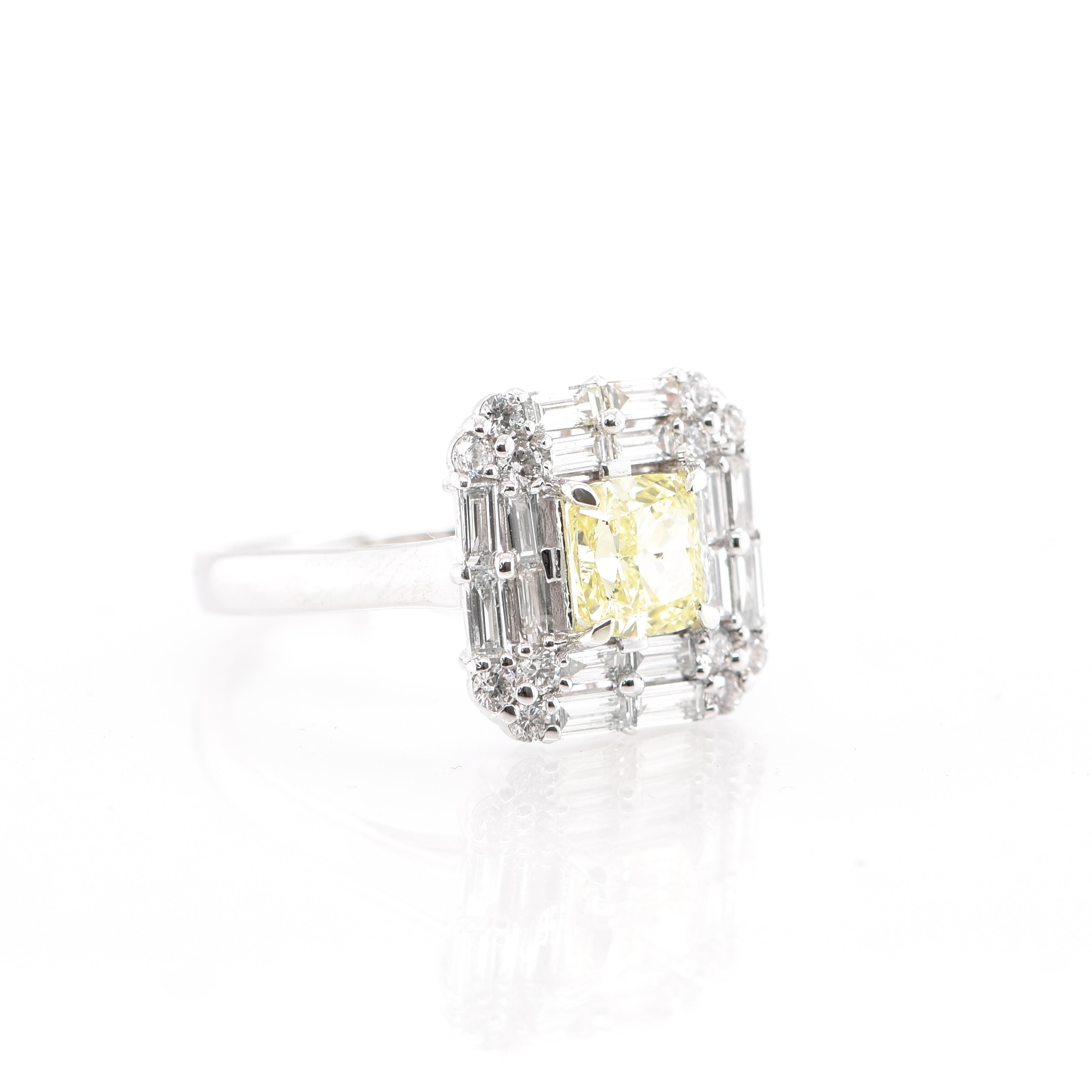 Art Deco 1.20 Carat, SI-1, Light Yellow Diamond Ring set in Platinum