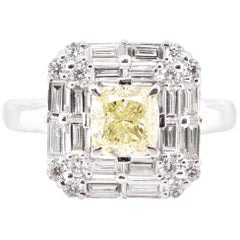 1.20 Carat, SI-1, Light Yellow Diamond Ring set in Platinum