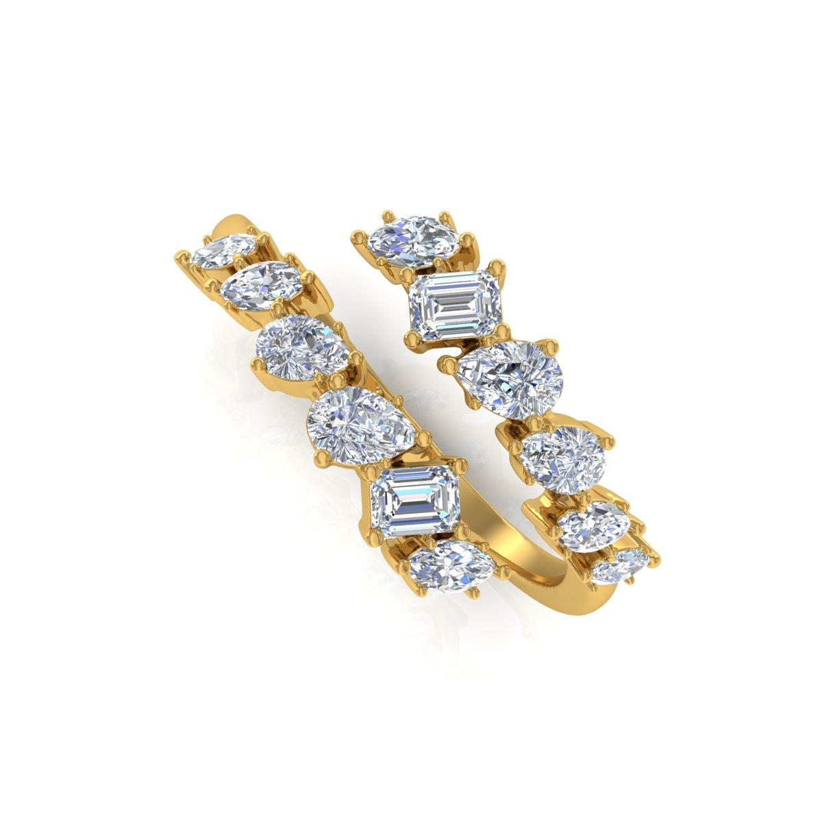 Modern 1.20 Carat SI Clarity HI Color Multi Shape Diamond Yellow Gold Ring In Stock For Sale