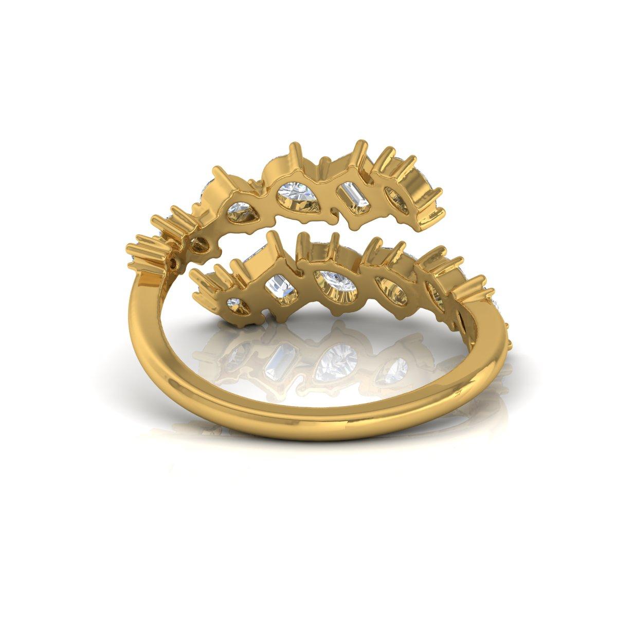 Pear Cut 1.20 Carat SI Clarity HI Color Multi Shape Diamond Yellow Gold Ring In Stock For Sale