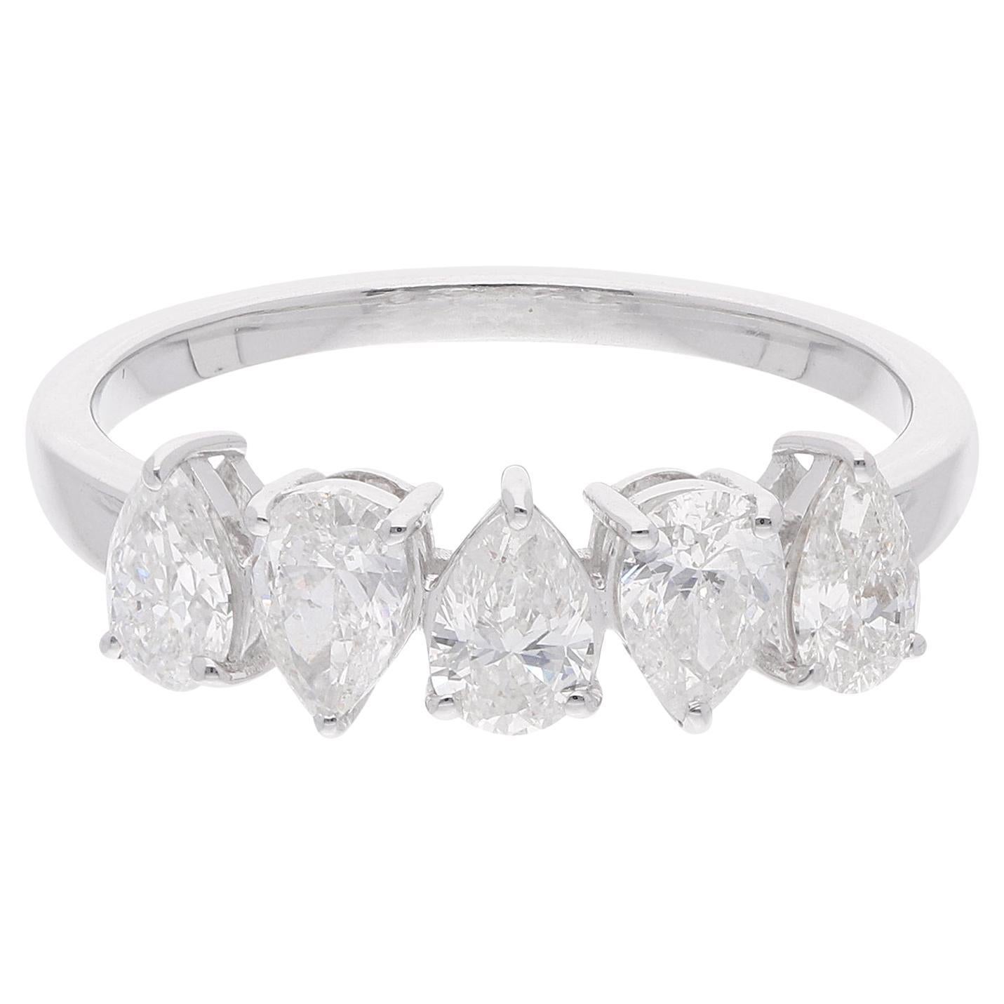 1.20 Carat SI Clarity HI Color Pear Shape Diamond Band Ring 18 Karat White Gold For Sale
