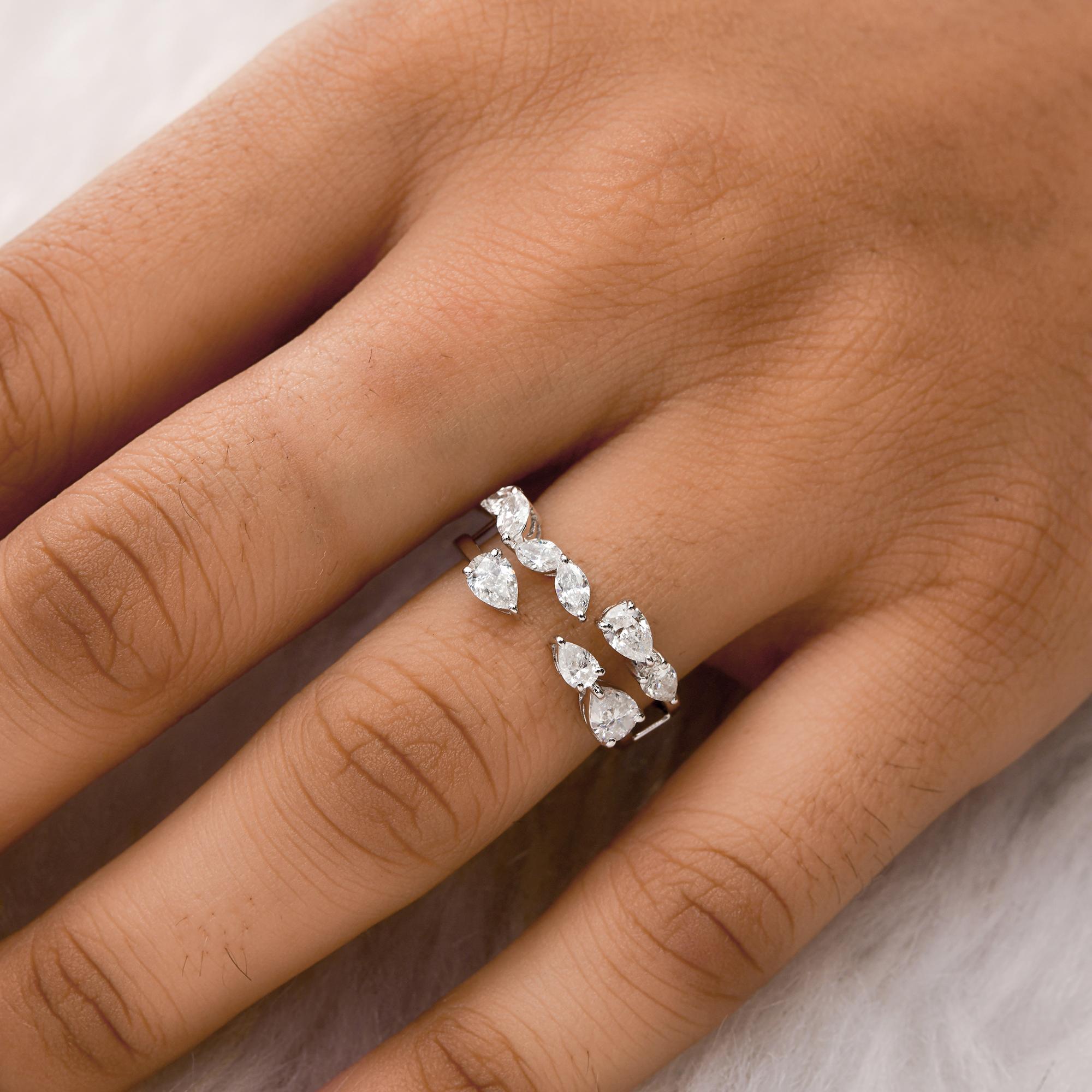 Pear Cut 1.20 Carat SI/H Pear Marquise Shape Diamond Ring 14 Karat White Gold Jewelry For Sale
