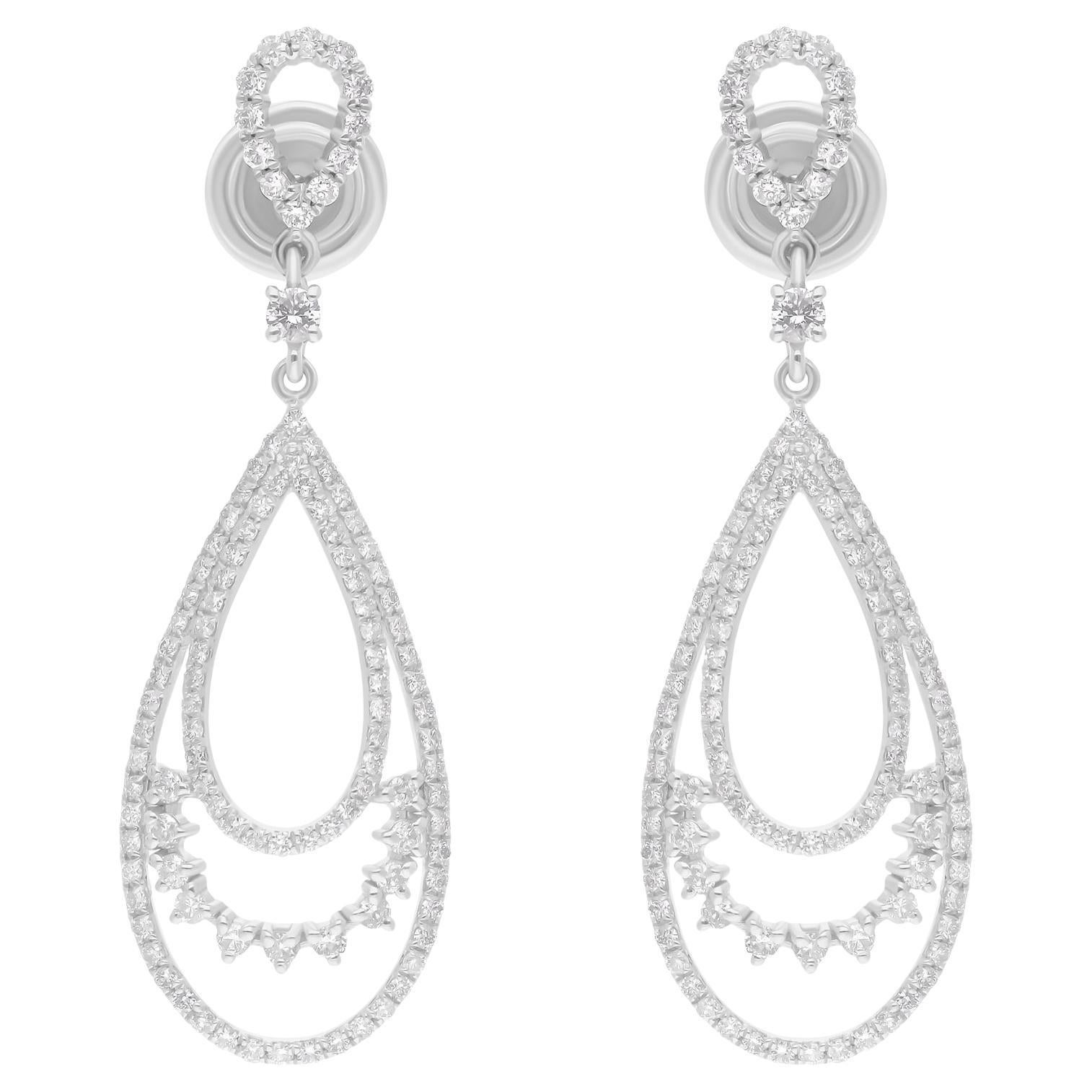 1.20 Carat SI/H Round Brilliant Cut Diamond Dangle Earrings 14 Karat White Gold