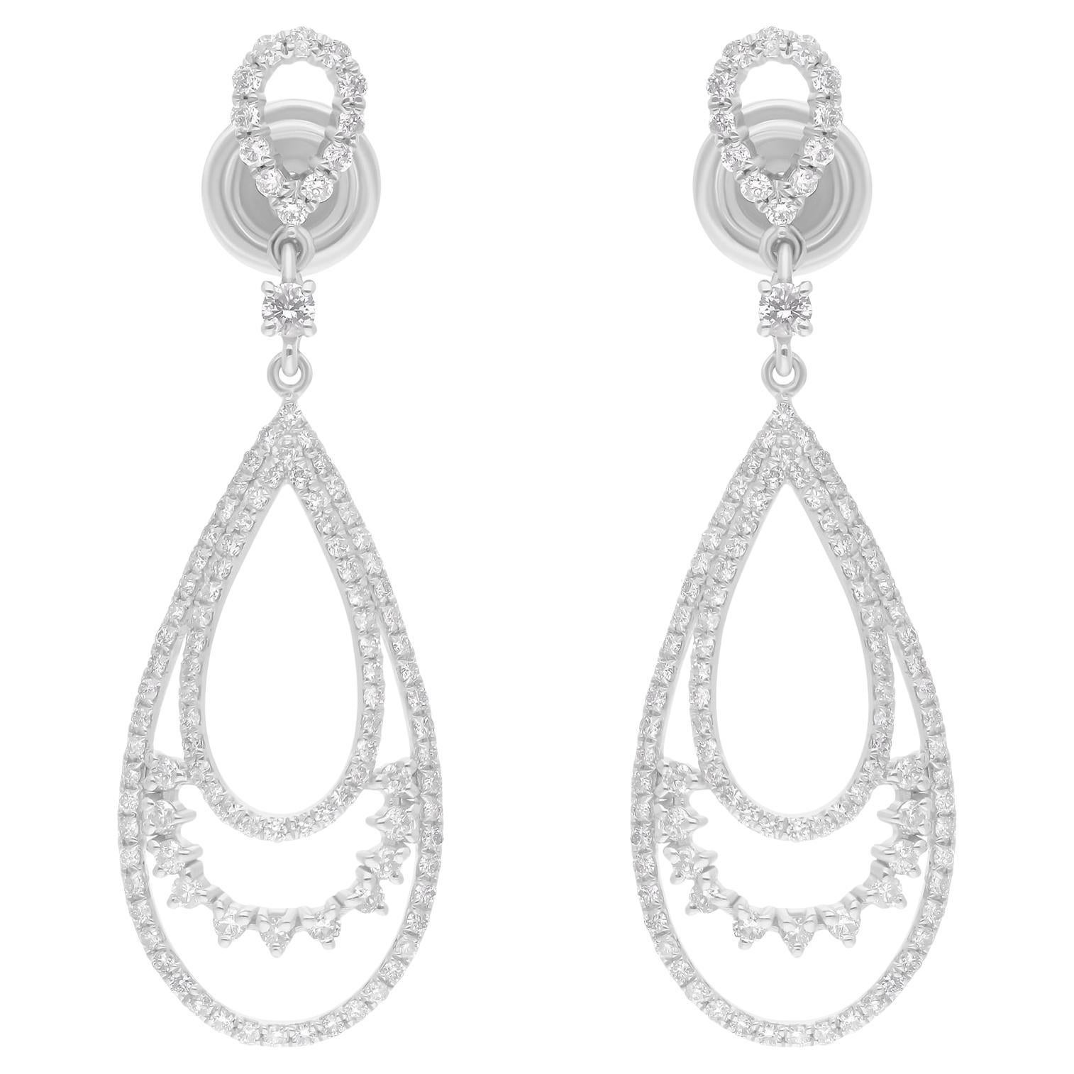 1.20 Carat SI/H Round Brilliant Cut Diamond Dangle Earrings 14 Karat White Gold
