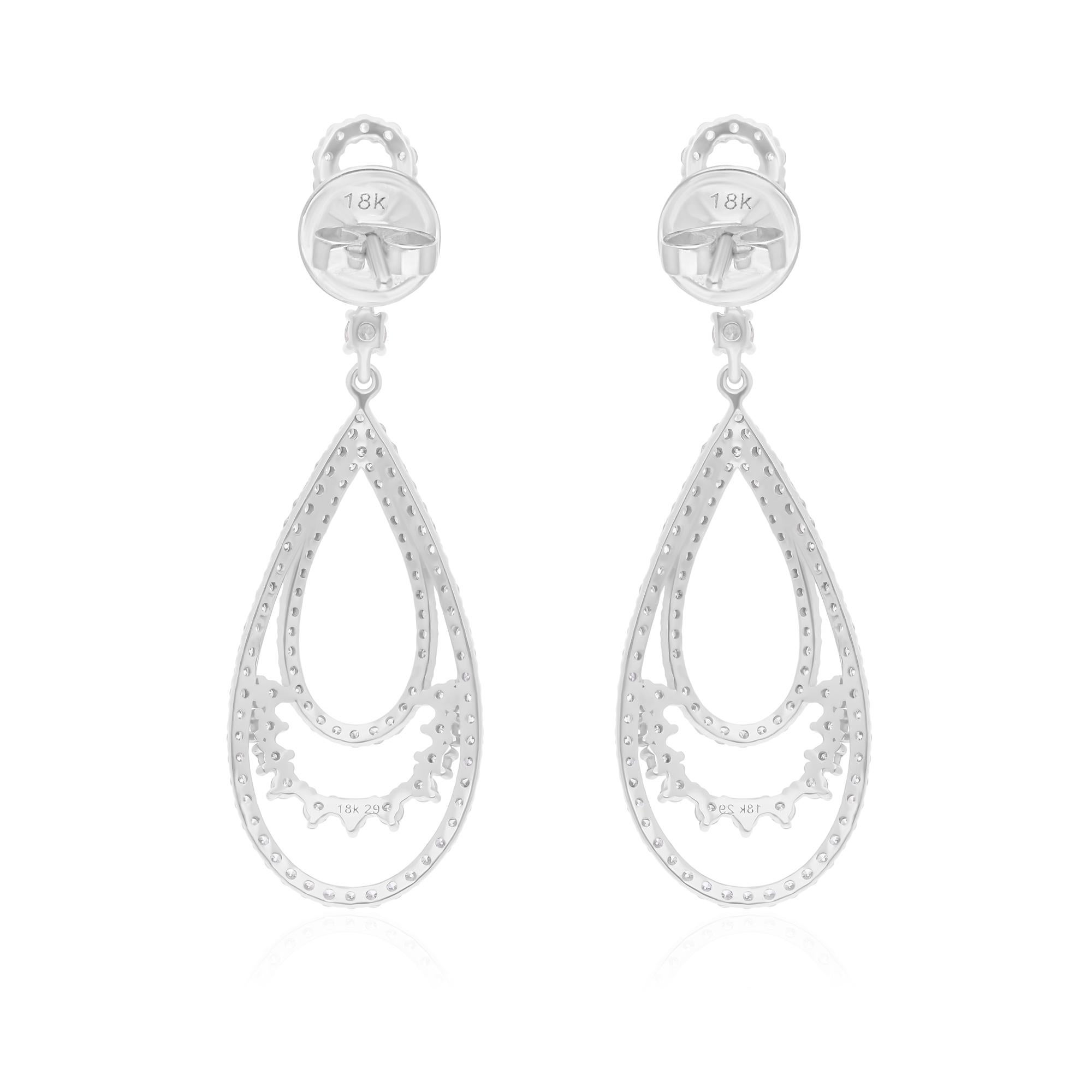Pendientes colgantes de diamantes talla brillante redonda SI/H de 1,20 quilates y oro blanco de 18 quilates Moderno en venta