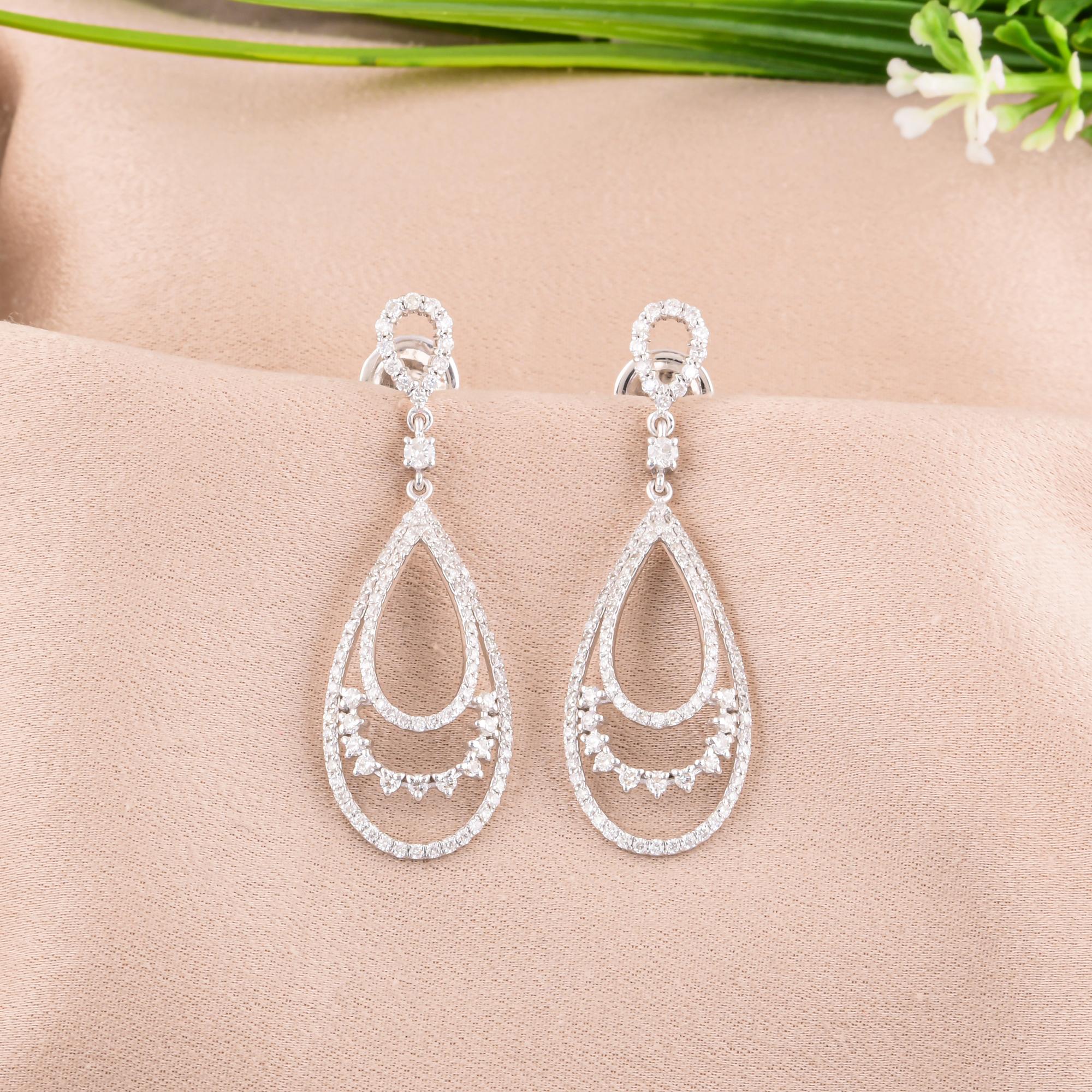 Pendientes colgantes de diamantes talla brillante redonda SI/H de 1,20 quilates y oro blanco de 18 quilates Corte redondo en venta