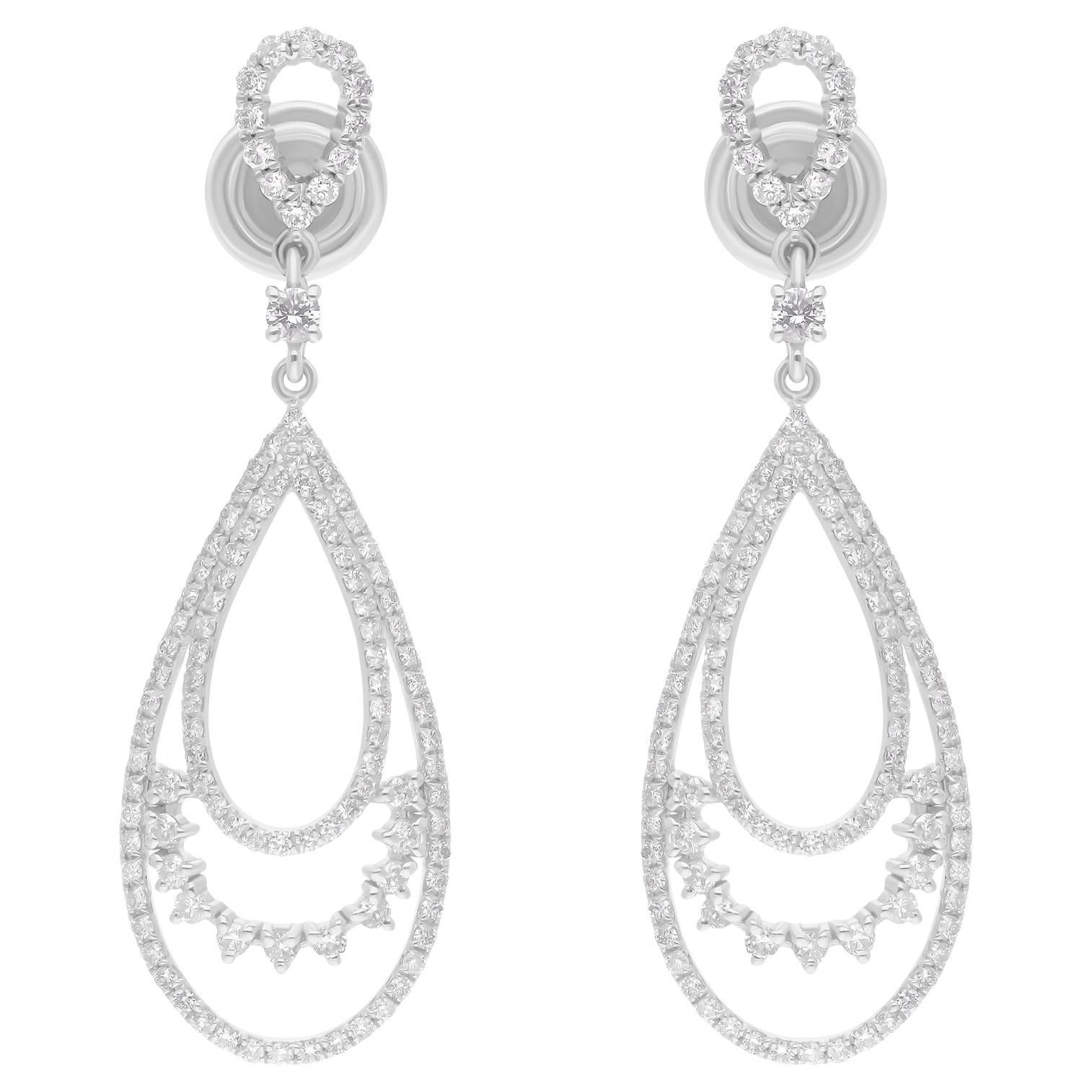 Boucles d
oreilles pendantes en or blanc 18 carats, diamant rond taille brillant de 1,20 carat SI/H