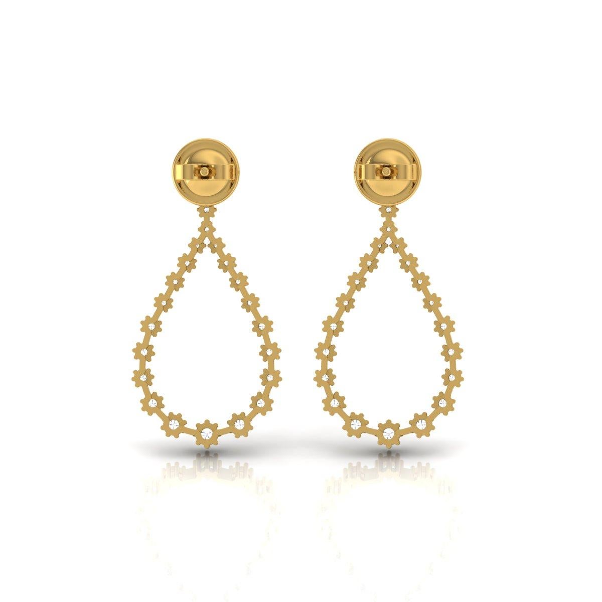 Modern 1.20 Carat SI/H Round Brilliant Cut Diamond Dangle Earrings 18 Karat Yellow Gold For Sale