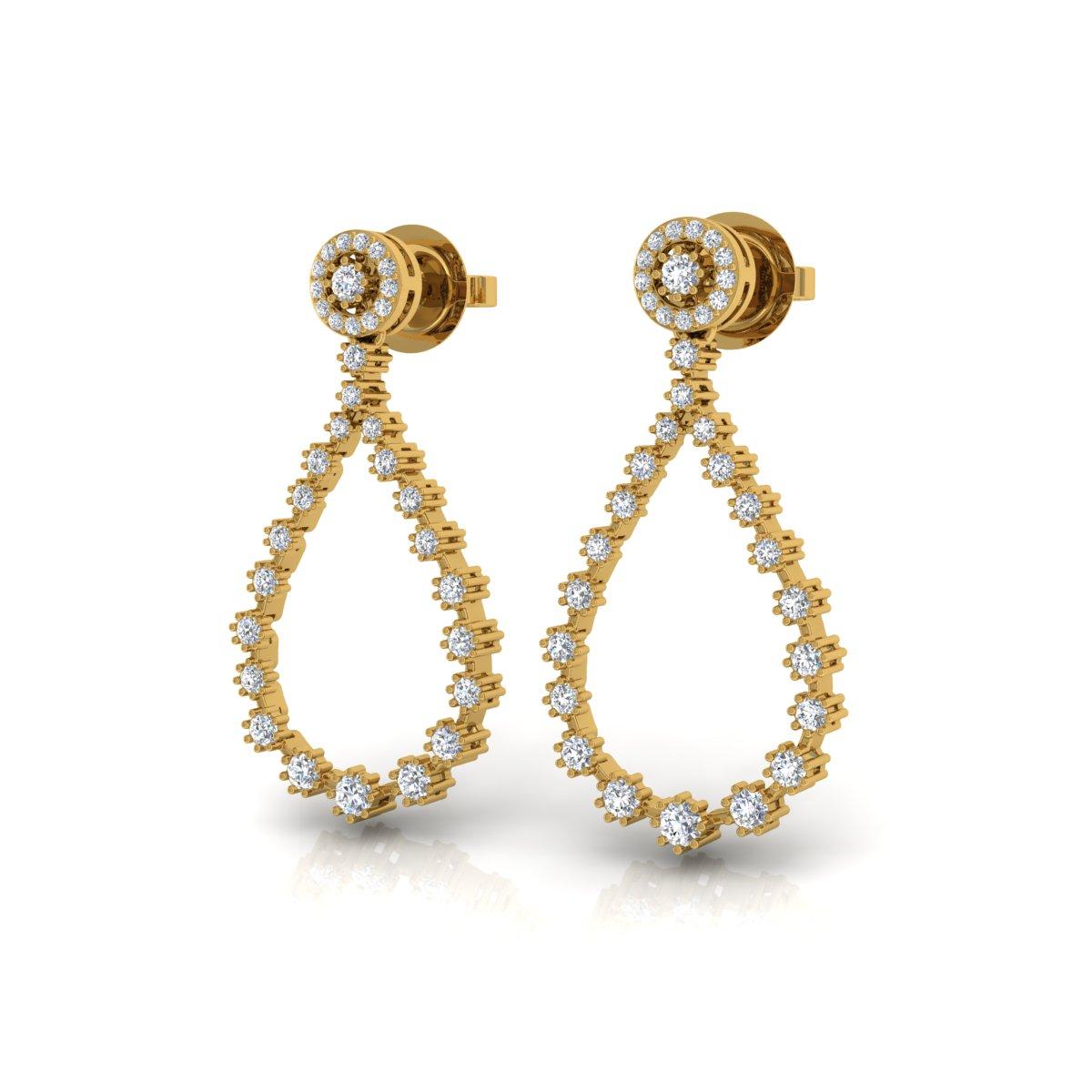 Round Cut 1.20 Carat SI/H Round Brilliant Cut Diamond Dangle Earrings 18 Karat Yellow Gold For Sale