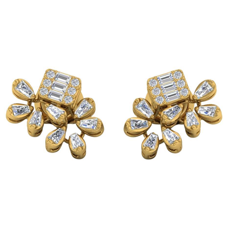 1.20 Carat SI/HI Baguette & Round Diamond Stud Earrings 18 Karat Yellow Gold For Sale