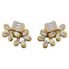 1.20 Carat SI/HI Baguette & Round Diamond Stud Earrings 18 Karat Yellow Gold