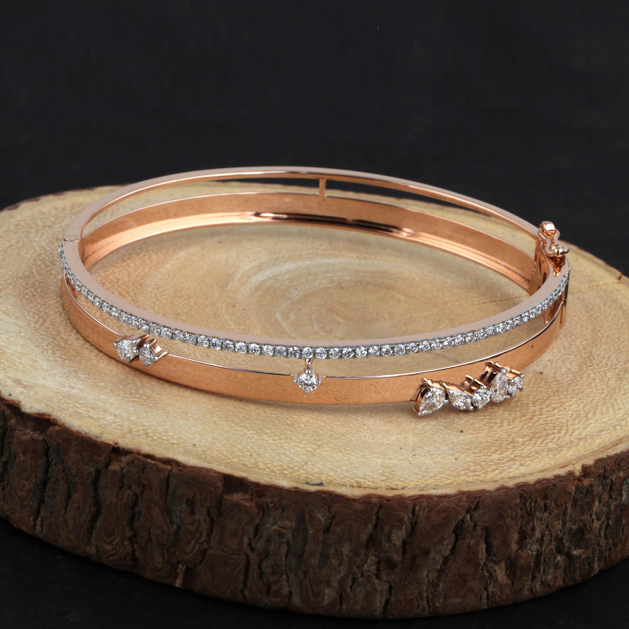 1,20 Karat SI/HI Birnenförmiger Marquise-Armreif aus 18 Karat Roségold mit runden Diamanten (Moderne) im Angebot