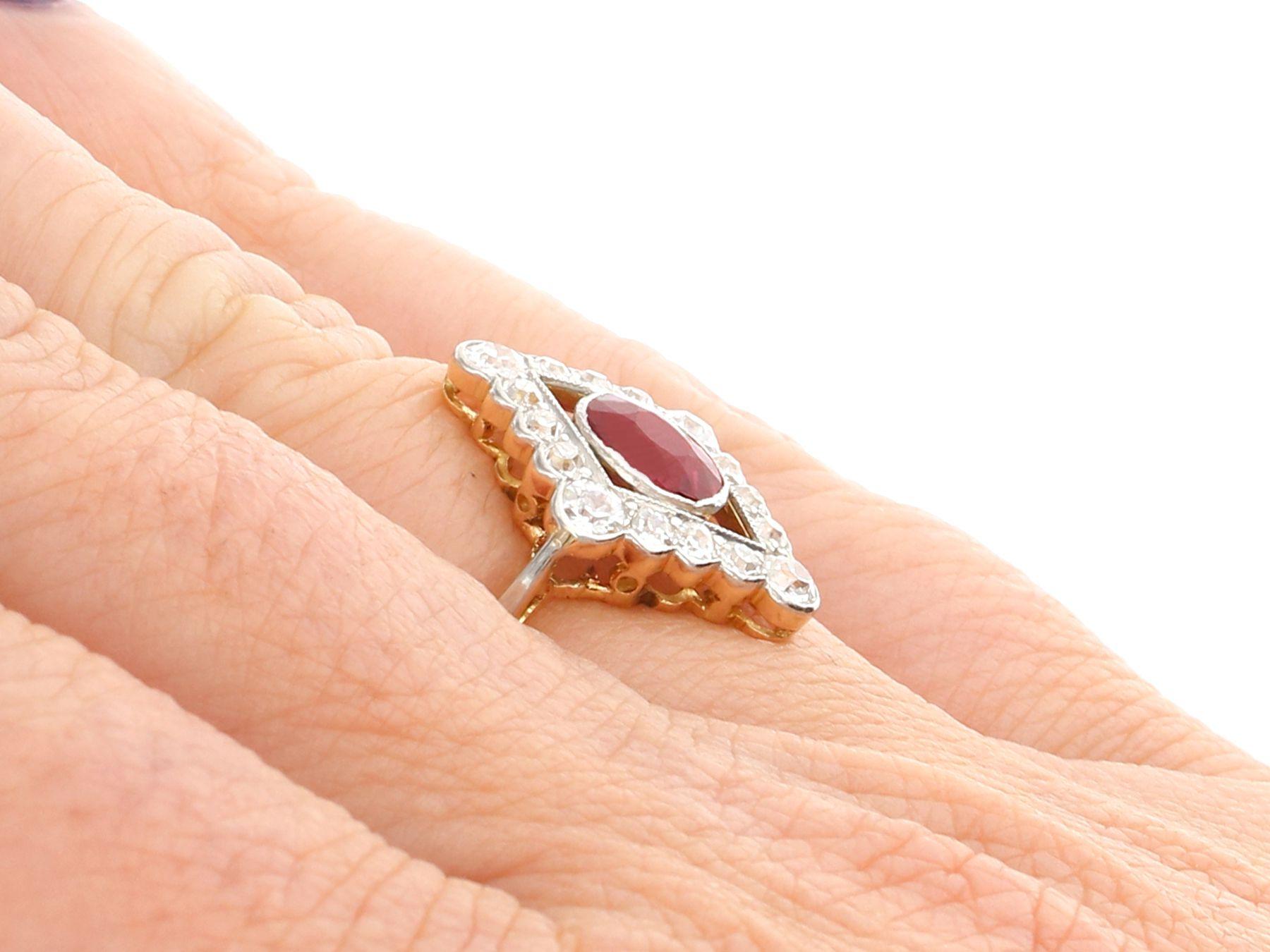 1.20 Carat Siam Ruby and 1.09 Carat Diamond Yellow Gold Ring Antique, 1920s 3