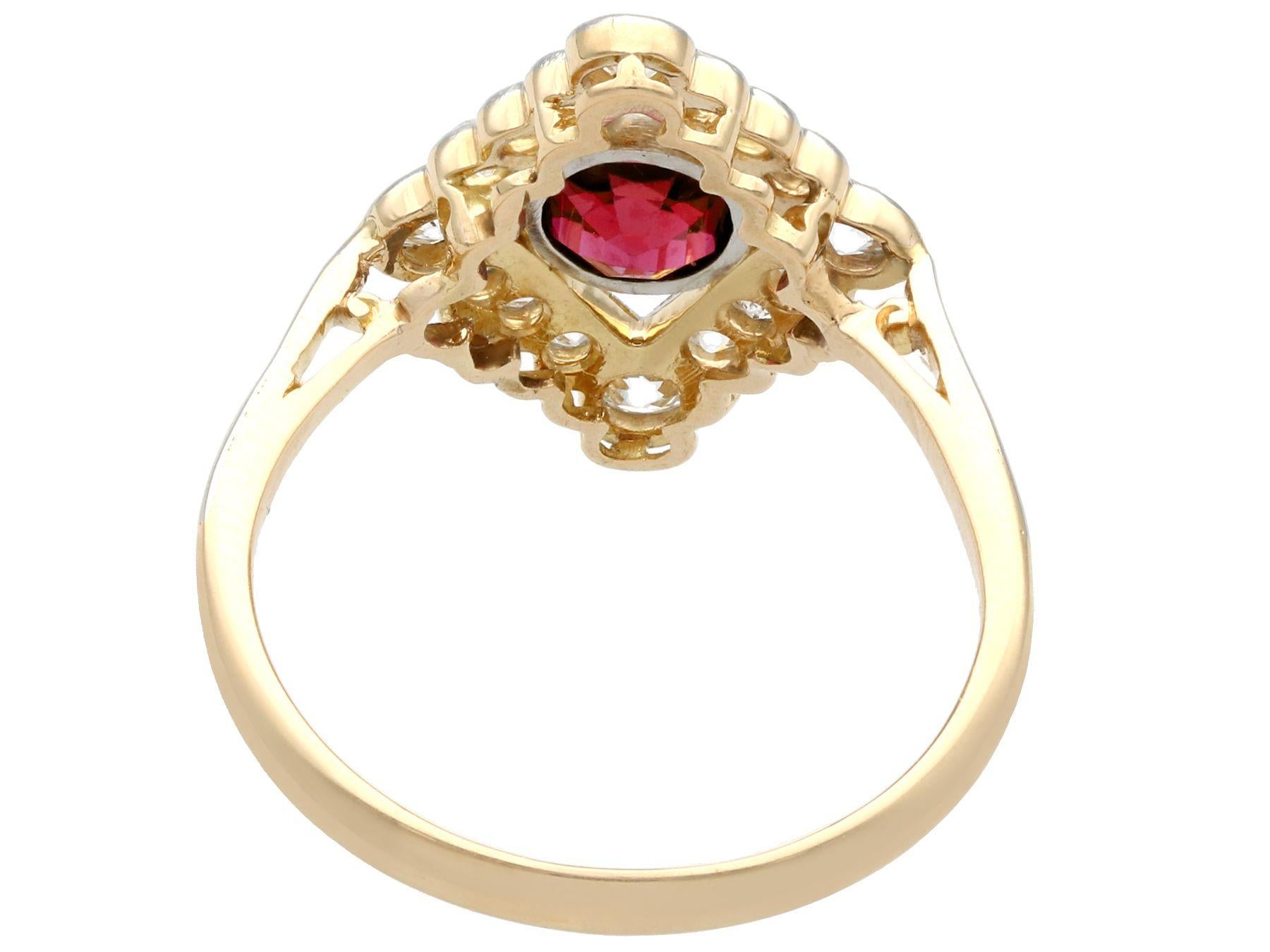 Women's or Men's 1.20 Carat Siam Ruby and 1.09 Carat Diamond Yellow Gold Ring Antique, 1920s