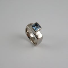 1.20 Carat Square Cut Aquamarine 18k White Gold Ring