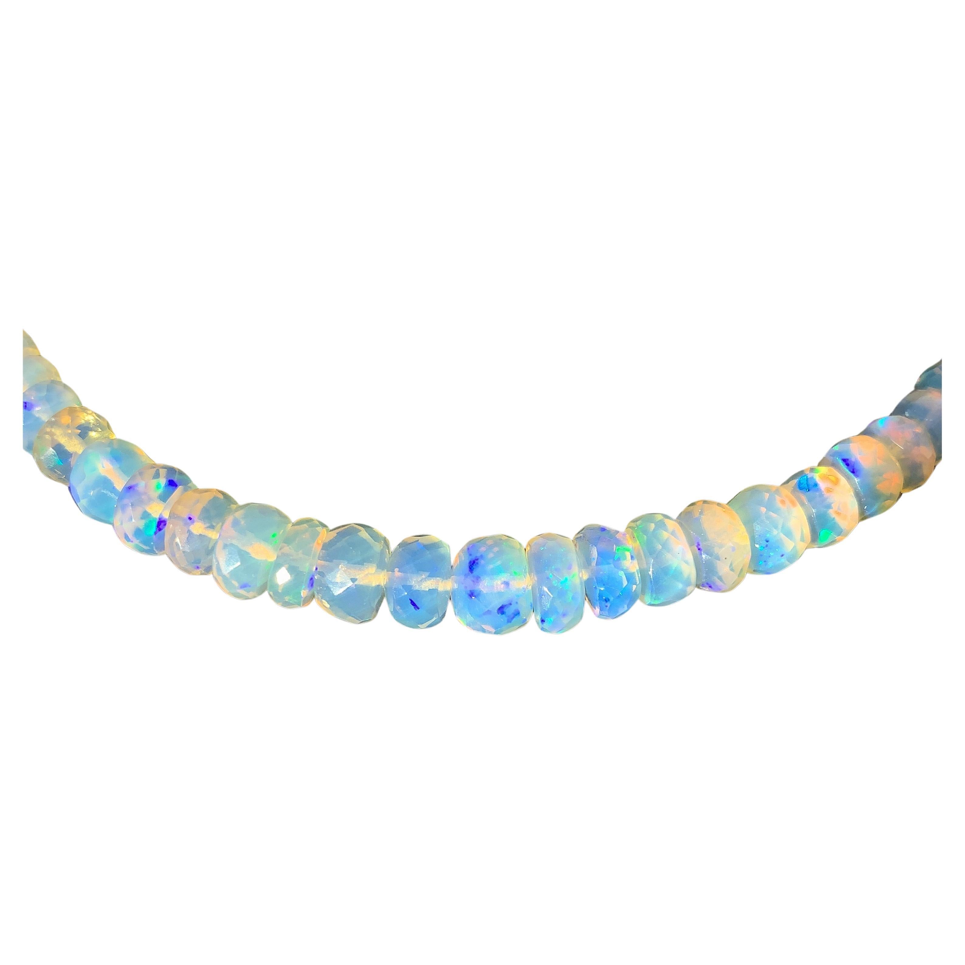 120 carat Strand of Opal Beads 33.5" long with 14K Yellow Gold Clasp For Sale