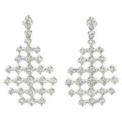 1.20 Carat Total Diamond, 18k White Gold Geometric Lace Design Dangle Earrings