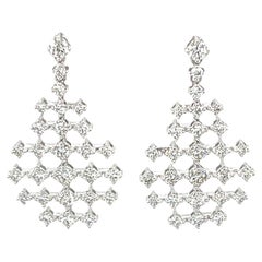 1.20 Carat Total Diamond, 18k White Gold Geometric Lace Design Dangle Earrings